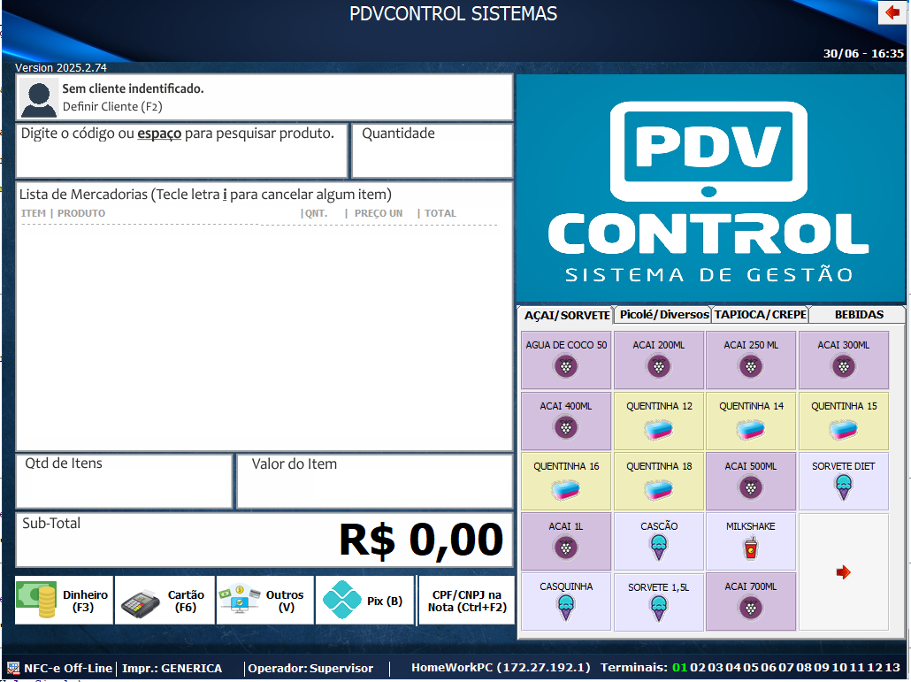 Tela principal do PDV
