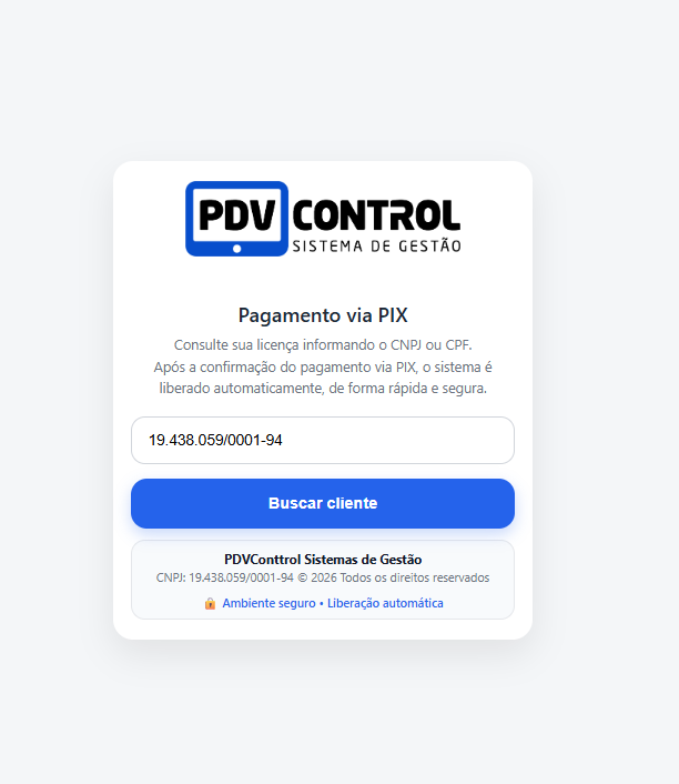 Tela de busca do cliente para pagamento PIX