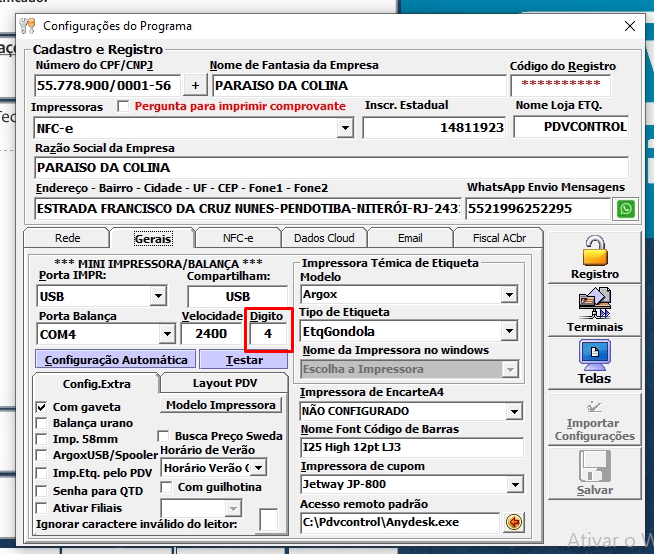 Campo Dígito da Balança