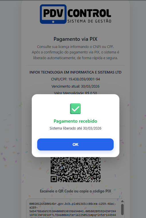 Confirmação de pagamento no PDVControl