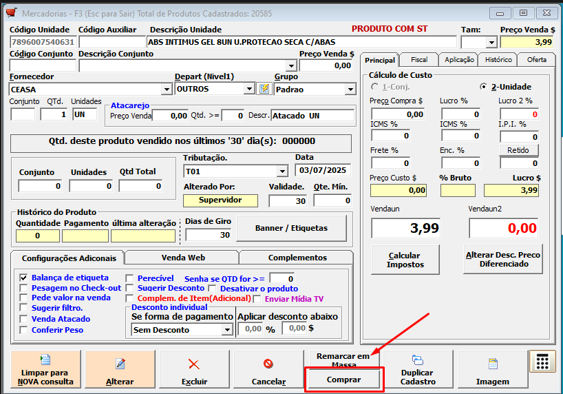 Botão Comprar na tela de cadastro
