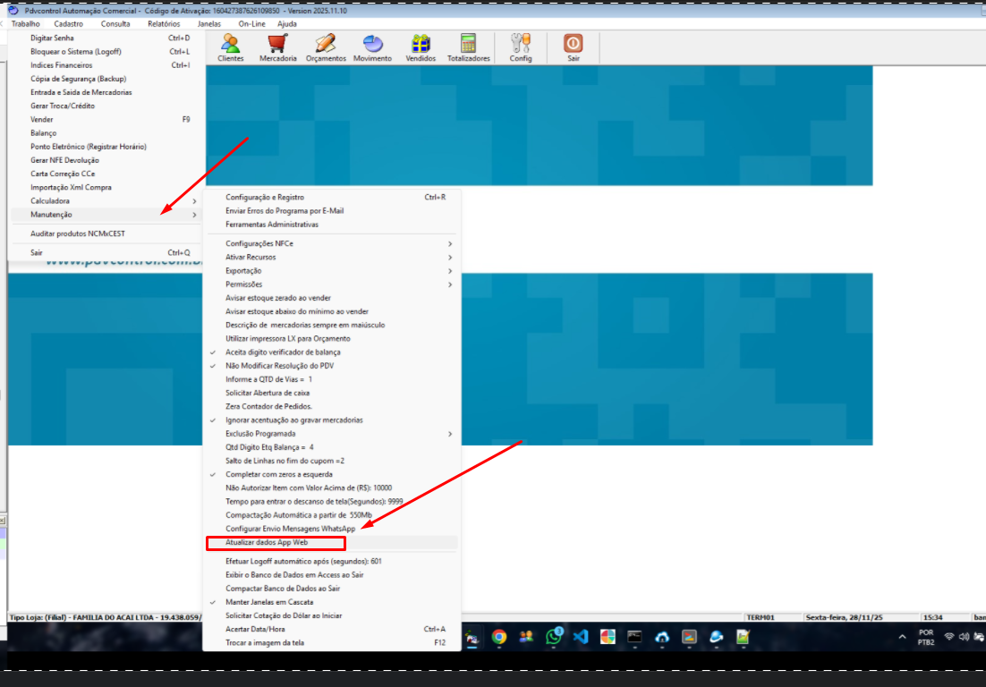Tela de criação do banco de dados da matriz