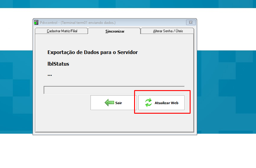 Alteração de senha e definição do terminal sincronizador