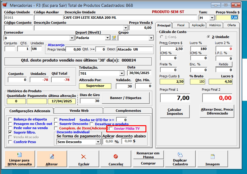 Marcar produto para enviar para TV