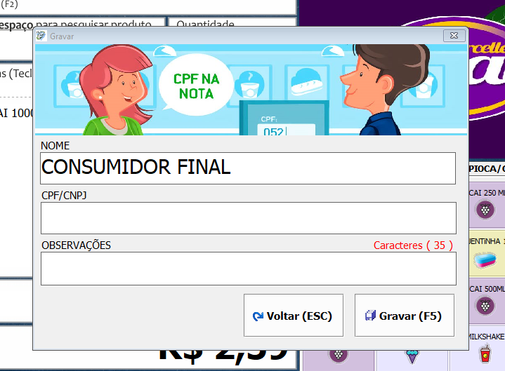 Tela de preenchimento do CPF ou CNPJ