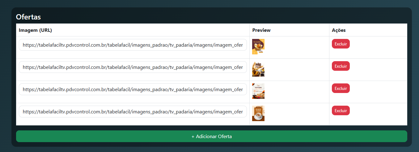 Lista de ofertas com imagem e preview