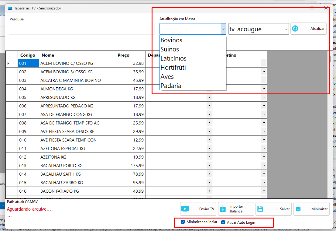 Tela do sincronizador
